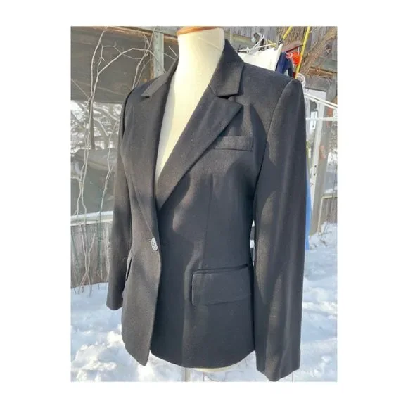 Banana Republic Black Wool Blazer Fitted Single Breast Notched Collar Sz M - Picture 2 of 7